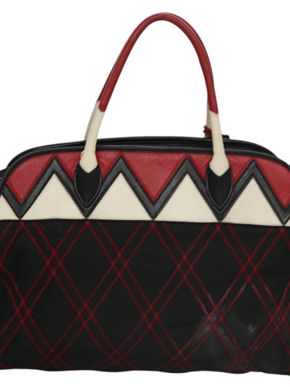 PRADA Hand Bag Nylon Black Red white Auth - Picture 3 of 16